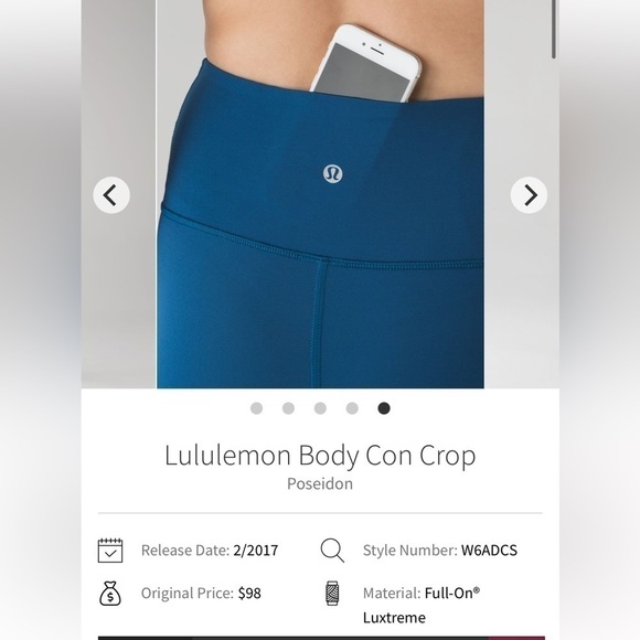 [10] Lululemon Athletica Women’s Body Con Crop Poseidon Blue Sheer Cut Outs - Picture 5 of 16